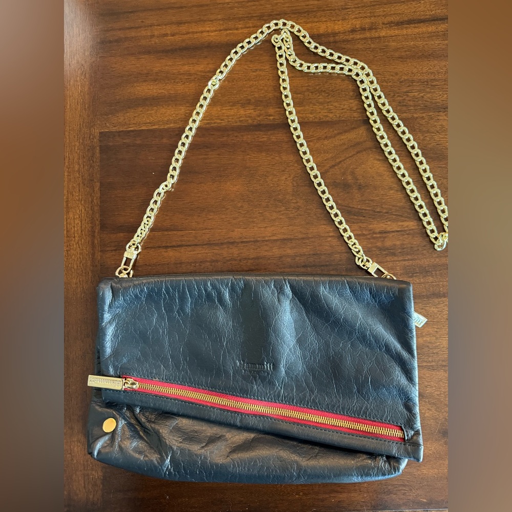 Hammitt Navy VIP vintage crossbody clutch with red zipper